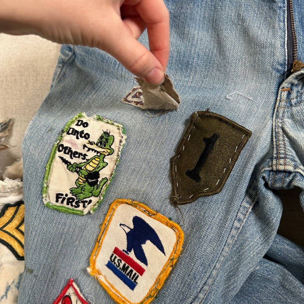 Levi's Custom Patchwork Flare Jeans Distressed Fe… - image 2